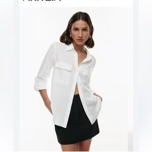 Aritzia Babaton Utility Linen Blend Button Down Shirt top size M white excellent